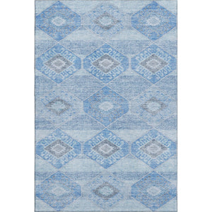 HomeRoots 5' X 8' Blue and Gray Geometric Washable Area Rug with UV Protection – Durable, Stylish & Easy-Care! 705985