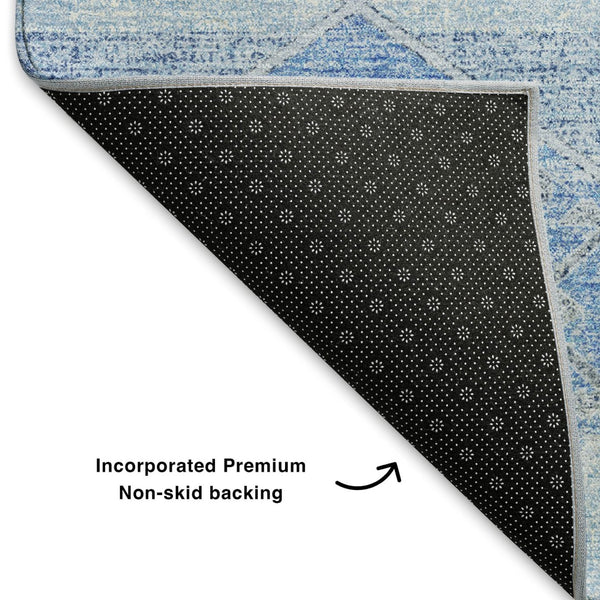 HomeRoots 5' X 8' Blue and Gray Geometric Washable Area Rug with UV Protection – Durable, Stylish & Easy-Care! 705985