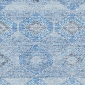 HomeRoots 5' X 8' Blue and Gray Geometric Washable Area Rug with UV Protection – Durable, Stylish & Easy-Care! 705985