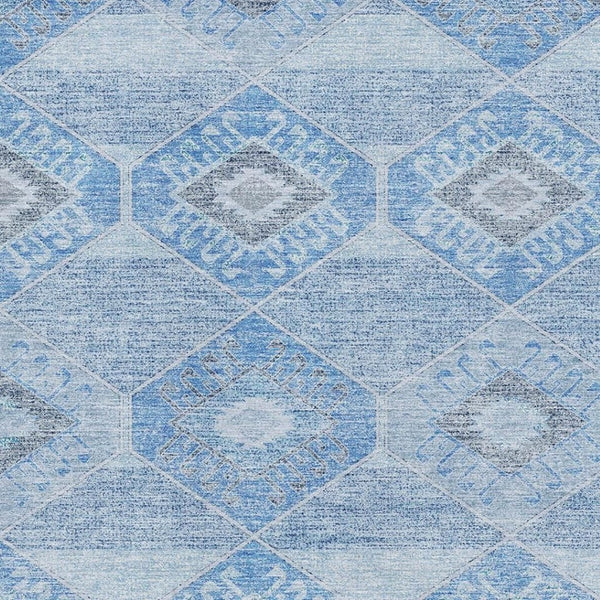 HomeRoots 5' X 8' Blue and Gray Geometric Washable Area Rug with UV Protection – Durable, Stylish & Easy-Care! 705985