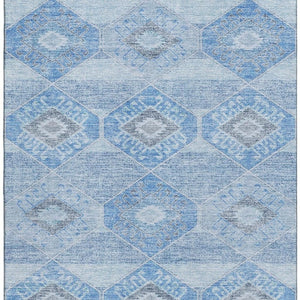 HomeRoots 5' X 8' Blue and Gray Geometric Washable Area Rug with UV Protection – Durable, Stylish & Easy-Care! 705985