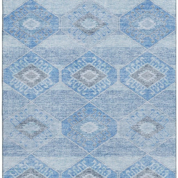 HomeRoots 5' X 8' Blue and Gray Geometric Washable Area Rug with UV Protection – Durable, Stylish & Easy-Care! 705985