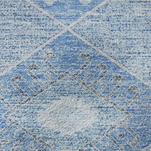 HomeRoots 8' Blue and Gray Geometric Washable Round Rug - Soft, Durable & UV Protected for Modern Spaces 705986