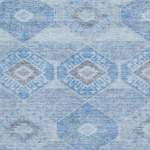 HomeRoots 8' X 10' Washable Blue and Gray Geometric Area Rug with UV Protection for Modern Living Spaces 705987