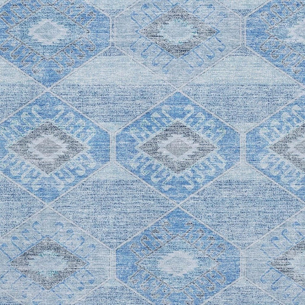 HomeRoots 8' X 10' Washable Blue and Gray Geometric Area Rug with UV Protection for Modern Living Spaces 705987