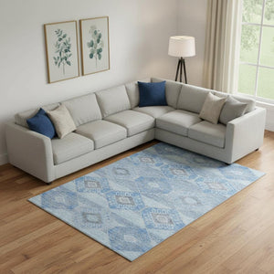 HomeRoots 9' X 12' Stylish Blue and Gray Geometric Area Rug - Washable, UV-Protected for High-Traffic Spaces 705988