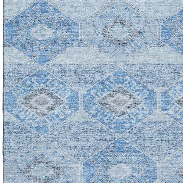 HomeRoots 10' Blue and Gray Geometric Washable Area Rug – Stylish, Durable, Stain Resistant with UV Protection! 705989