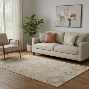 HomeRoots 5' Stylish Copper & Gray Geometric Area Rug – Washable, UV-Protected, Durable for High-Traffic Spaces 705991