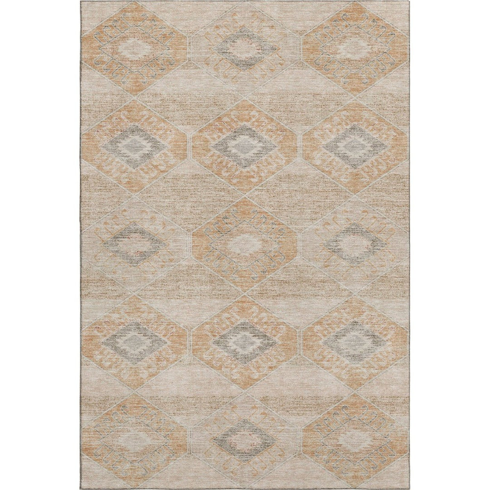 HomeRoots 5' Stylish Copper & Gray Geometric Area Rug – Washable, UV-Protected, Durable for High-Traffic Spaces 705991