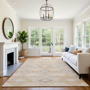 HomeRoots 5' Stylish Copper & Gray Geometric Area Rug – Washable, UV-Protected, Durable for High-Traffic Spaces 705991