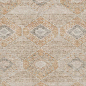 HomeRoots 5' Stylish Copper & Gray Geometric Area Rug – Washable, UV-Protected, Durable for High-Traffic Spaces 705991