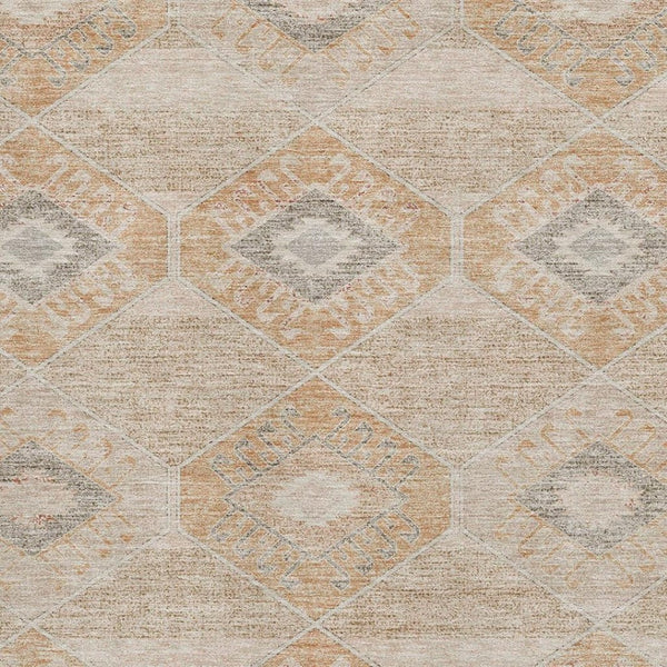 HomeRoots 5' Stylish Copper & Gray Geometric Area Rug – Washable, UV-Protected, Durable for High-Traffic Spaces 705991