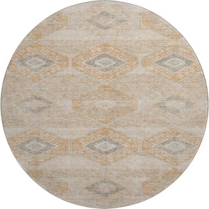 HomeRoots 8' Stylish Copper and Gray Geometric Round Washable Rug with UV Protection for High-Traffic Areas 705992