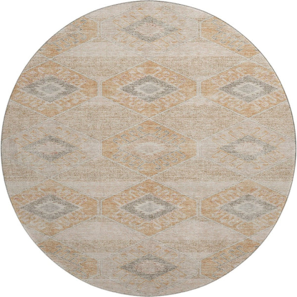 HomeRoots 8' Stylish Copper and Gray Geometric Round Washable Rug with UV Protection for High-Traffic Areas 705992