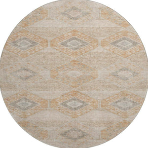 HomeRoots 8' Stylish Copper and Gray Geometric Round Washable Rug with UV Protection for High-Traffic Areas 705992