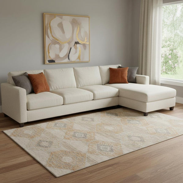 HomeRoots 8' X 10' Copper and Gray Geometric Area Rug – Durable, Washable, UV-Protected for Modern Homes 705993