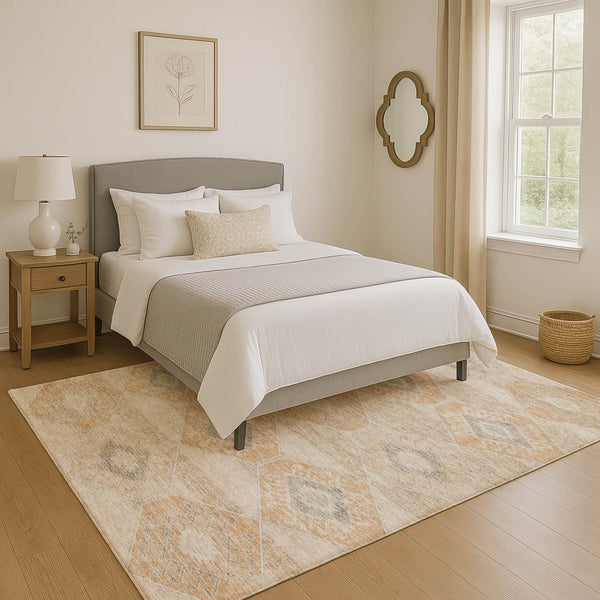 HomeRoots 8' X 10' Copper and Gray Geometric Area Rug – Durable, Washable, UV-Protected for Modern Homes 705993