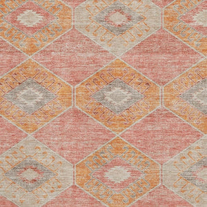 HomeRoots 5' X 8' Coral Orange & Beige Geometric Area Rug – Washable, UV-Protected, Stain-Resistant, Durable Design 705997