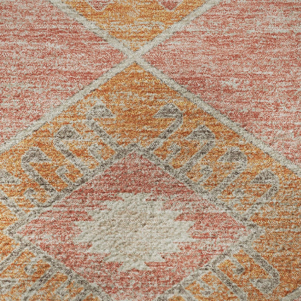 HomeRoots 8' Coral Orange & Beige Geometric Round Rug – Washable, Stain-Resistant, UV-Protected for Modern Homes 705998