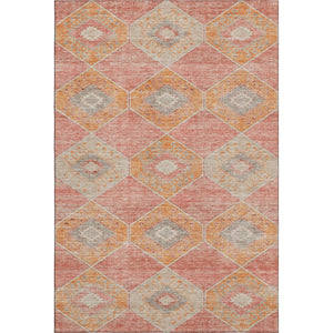 HomeRoots 8' X 10' Coral Orange & Beige Geometric Washable Area Rug - Durable, UV Protected, Easy Care Design 705999