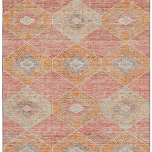 HomeRoots 8' X 10' Coral Orange & Beige Geometric Washable Area Rug - Durable, UV Protected, Easy Care Design 705999