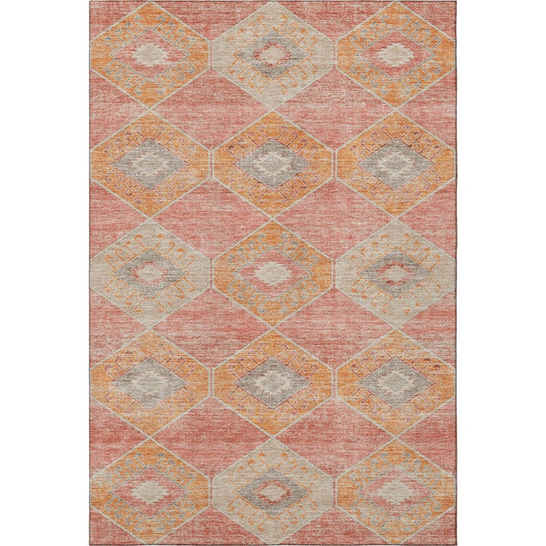 HomeRoots 8' X 10' Coral Orange & Beige Geometric Washable Area Rug - Durable, UV Protected, Easy Care Design 705999