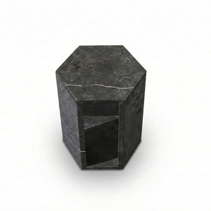 English Elm Genuine Solid Marble Hexagonal Pedestal End Table Polished Stone for Modern Living Dark Gray W1696P408001