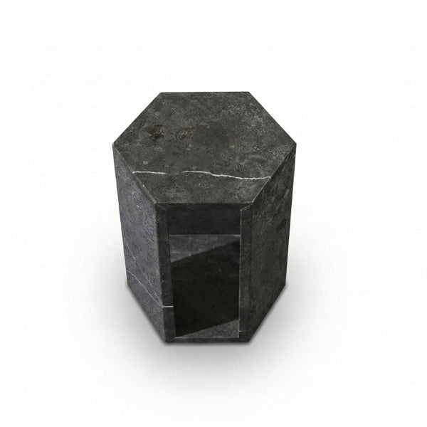 English Elm Genuine Solid Marble Hexagonal Pedestal End Table Polished Stone for Modern Living Dark Gray W1696P408001