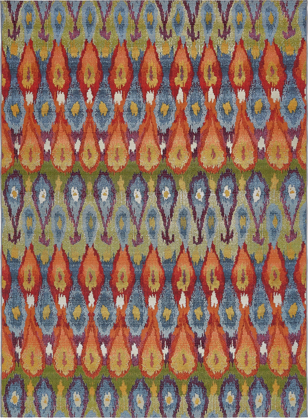 Unique Loom Outdoor Modern Ikat Machine Made Ikat Rug Multi, Burgundy/Gold/Green/Navy Blue/Orange/Red/Olive 8' 0" x 11' 4"
