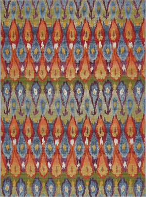 Unique Loom Outdoor Modern Ikat Machine Made Ikat Rug Multi, Burgundy/Gold/Green/Navy Blue/Orange/Red/Olive 8' 0" x 11' 4"
