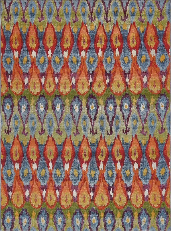Unique Loom Outdoor Modern Ikat Machine Made Ikat Rug Multi, Burgundy/Gold/Green/Navy Blue/Orange/Red/Olive 8' 0" x 11' 4"