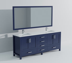 English Elm Navy Double Bath Vanity 84" W x 22" D with White Quartz Top, Chrome Faucet & 34" Mirrors, Durable Finish B2731S01068