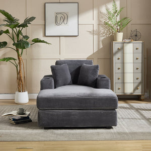 English Elm [New]Corduroy Upholstered Chaise Lounge Sofa with Detachable Cushions, Deep Seat, Cup Holders Grey W2120P322753