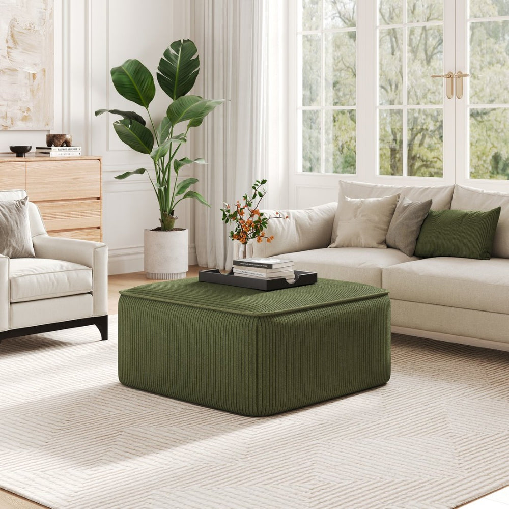 English Elm Upholstered Corduroy Square Ottoman with Pocket Coil Support for Living Room Use N757P180768E