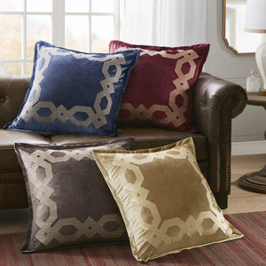 JLA Home Croscill Classics - European Velvet Embroidered Pillow Sham with Geometric Frame, Metallic Yarn Accents & Luxe Texture Gold CCL11-0023