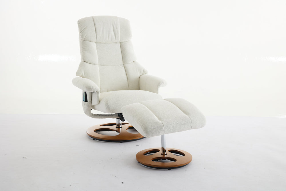 English Elm 010-Ergonomic Recliner Chair with Ottoman — 360° Swivel Lounge, Chenille Comfort, Heated Seat, Massage, Adjustable Backrest White W2636P262424