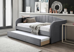 English Elm Modern Velvet Upholstered Daybed with Trundle Plush Low Profile Frame for Guest Rooms Gray B011S02047