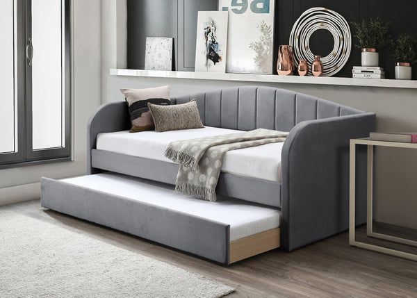 English Elm Modern Velvet Upholstered Daybed with Trundle Plush Low Profile Frame for Guest Rooms Gray B011S02047