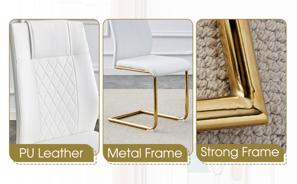 English Elm Table Modern Luxurious 6-Piece Dining Set With Transparent Glass Top, Gold Accents & White Chairs W1151S02587-GIGA