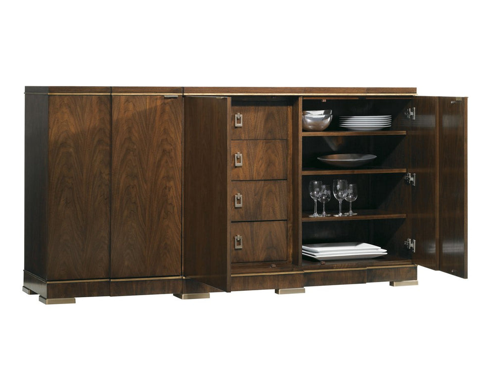 Lexington Highland Park Walnut Veneer Buffet with Rose Gold Hardware and Felt Lined Drawers 706-852