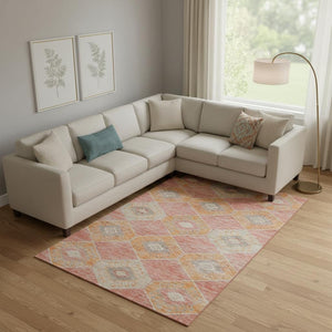 HomeRoots 9' Coral Orange and Beige Geometric Area Rug - Washable, UV Protected, Durable for High-Traffic Spaces 706000