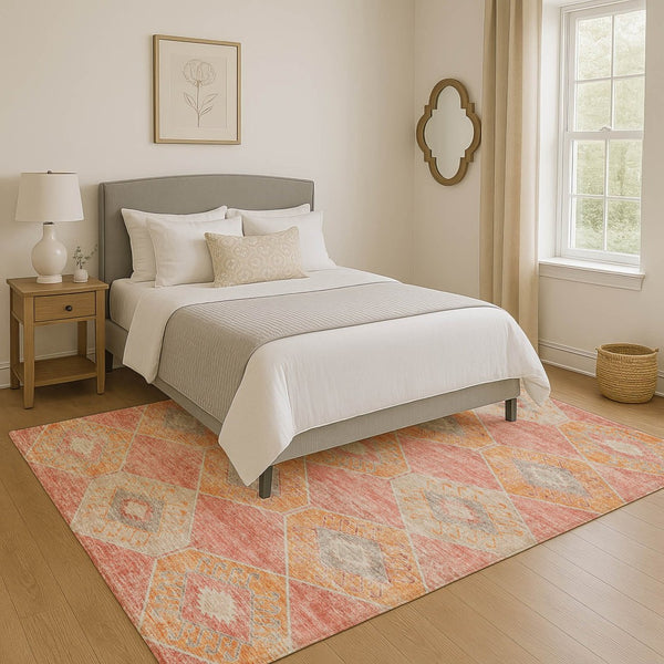 HomeRoots 9' Coral Orange and Beige Geometric Area Rug - Washable, UV Protected, Durable for High-Traffic Spaces 706000