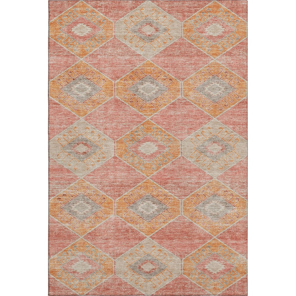 HomeRoots 9' Coral Orange and Beige Geometric Area Rug - Washable, UV Protected, Durable for High-Traffic Spaces 706000