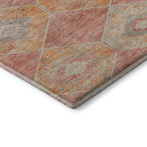 HomeRoots 9' Coral Orange and Beige Geometric Area Rug - Washable, UV Protected, Durable for High-Traffic Spaces 706000