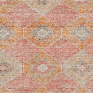 HomeRoots 9' Coral Orange and Beige Geometric Area Rug - Washable, UV Protected, Durable for High-Traffic Spaces 706000