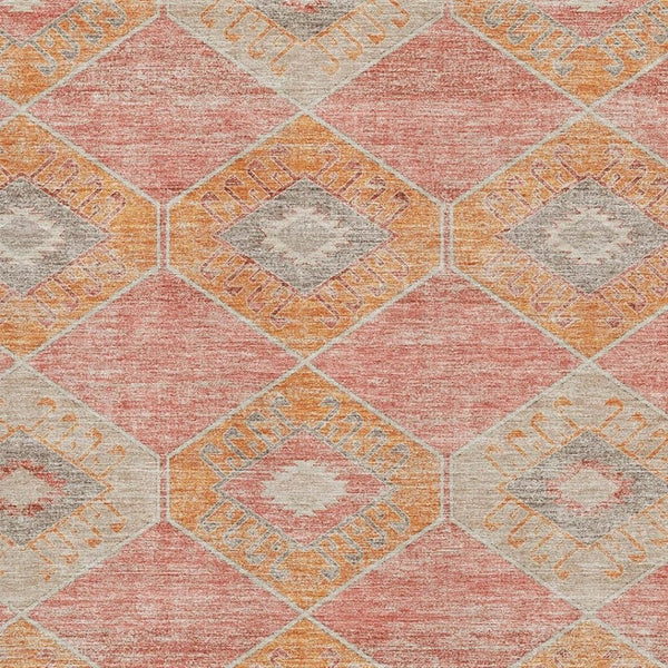 HomeRoots 9' Coral Orange and Beige Geometric Area Rug - Washable, UV Protected, Durable for High-Traffic Spaces 706000