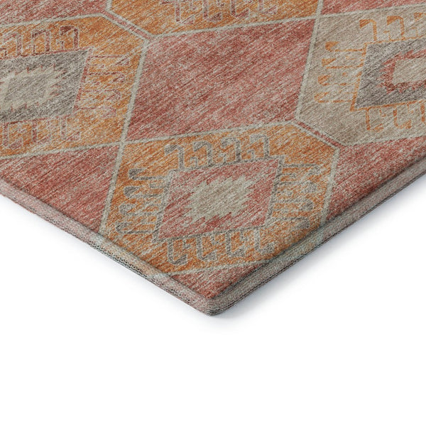 HomeRoots 10' Coral Orange & Beige Geometric Area Rug - Washable, UV Protected, Non-Slip for High Traffic Spaces 706001