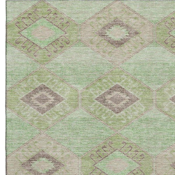 HomeRoots 5' Washable Green & Beige Geometric Area Rug - Durable, UV-Protected, Non-Slip for Active Homes 706003