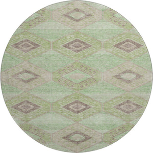 HomeRoots 8' Green And Beige Geometric Round Area Rug - Washable, UV Protected, Durable for High-Traffic Homes 706004