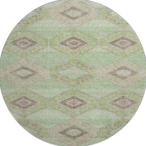 HomeRoots 8' Green And Beige Geometric Round Area Rug - Washable, UV Protected, Durable for High-Traffic Homes 706004